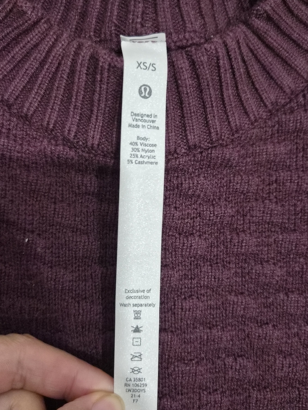 Lululemon Texture Play Relaxed Fit Cashmere Blend Crewneck Sweayer Size XS/S - Picture 7 of 9